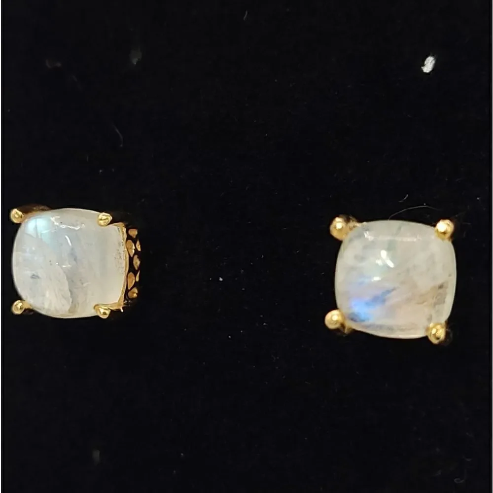 𝅺Natural Moonstone studs 14k over sterling silver - Picture 2 of 12